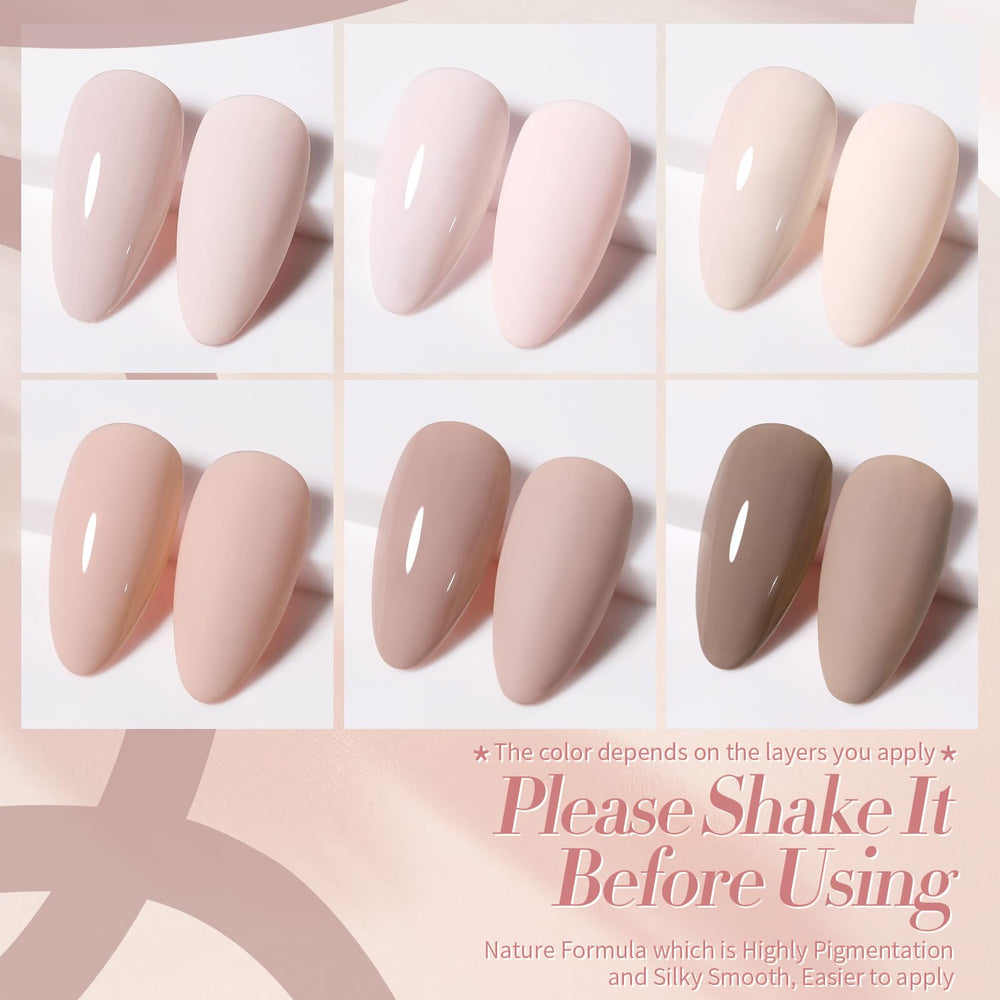 Close-up of easy application with Born Pretty pink nude gel polish.