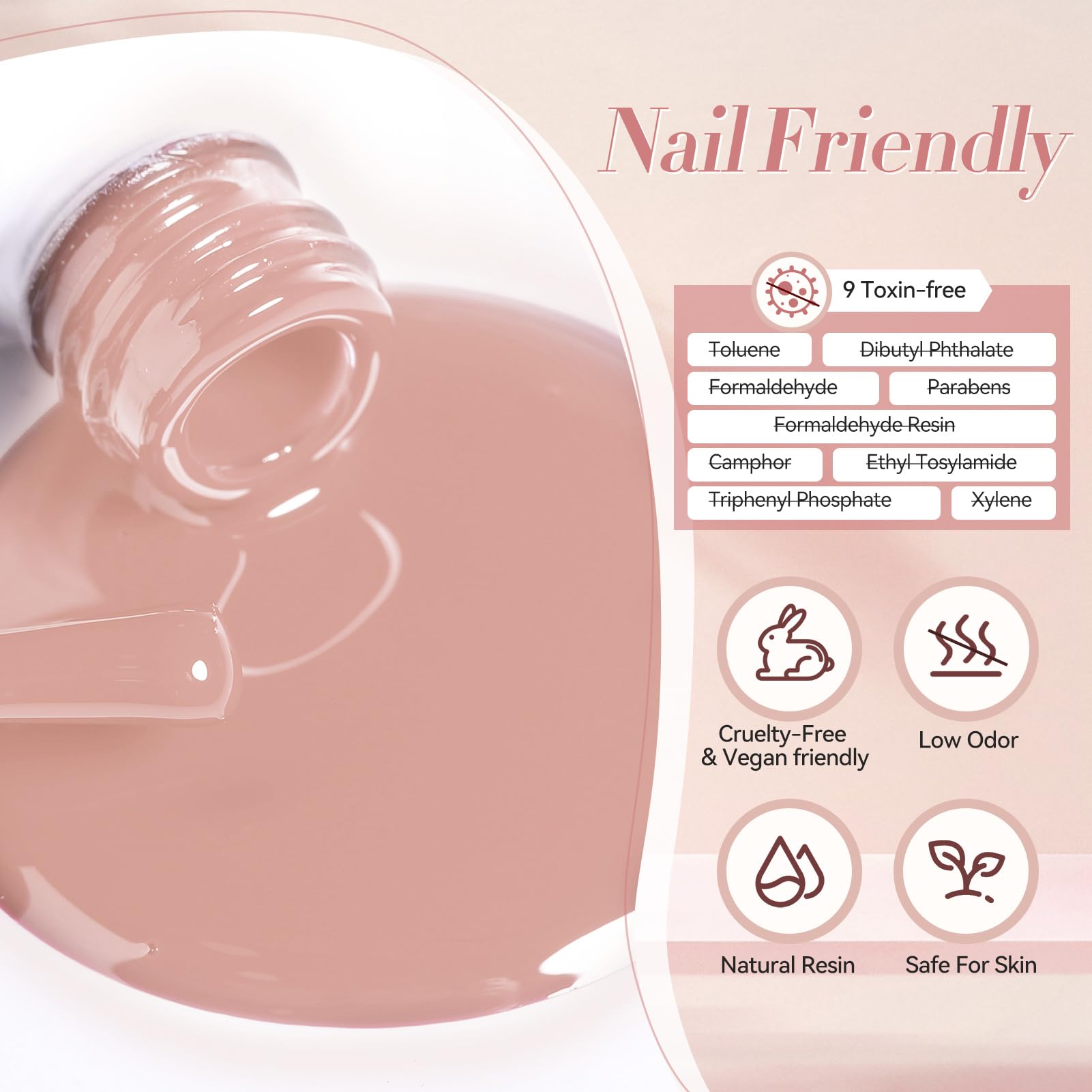 Born Pretty pink nude gel polish flat lay with color range and texture.