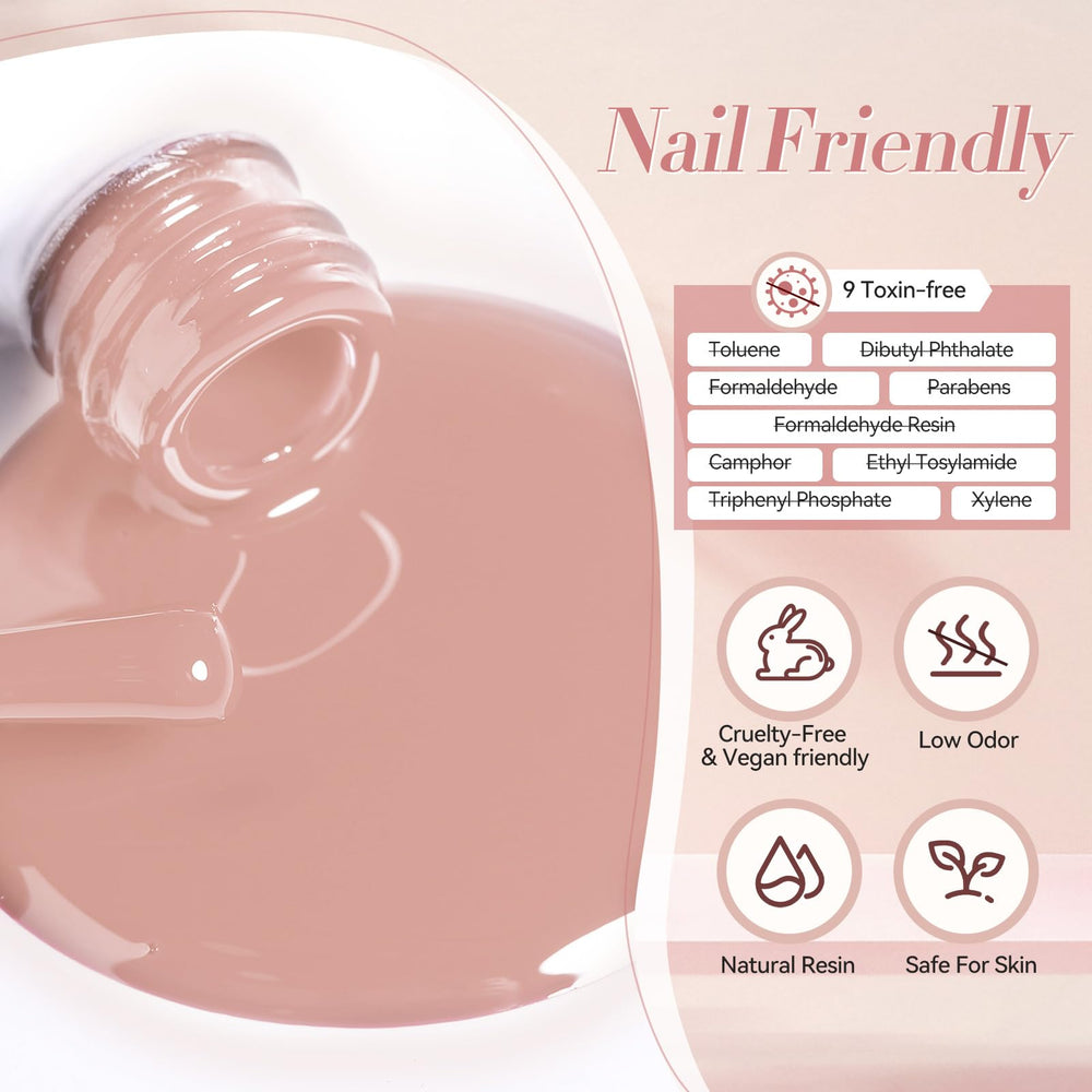 Born Pretty pink nude gel polish flat lay with color range and texture.