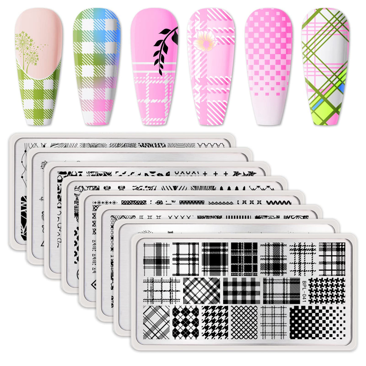 Born Pretty plaid stamping plate for quick chic nail art designs