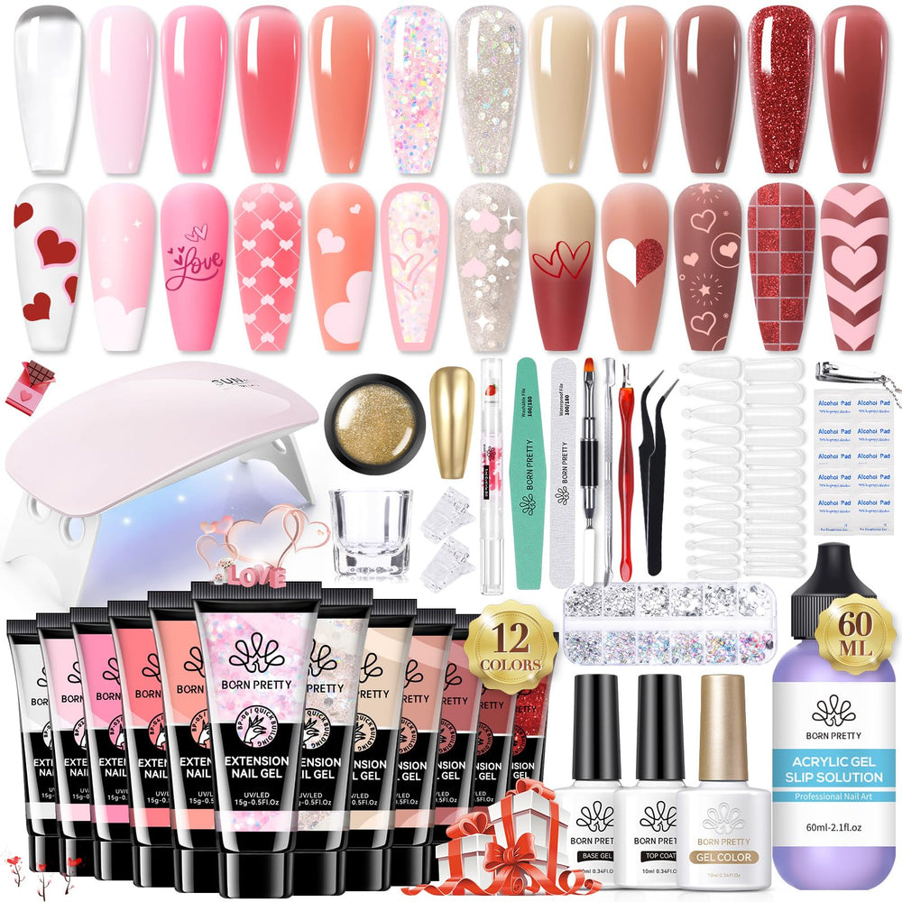 Born Pretty poly extension gel kit with 12 colors enables salon-quality at-home nails.