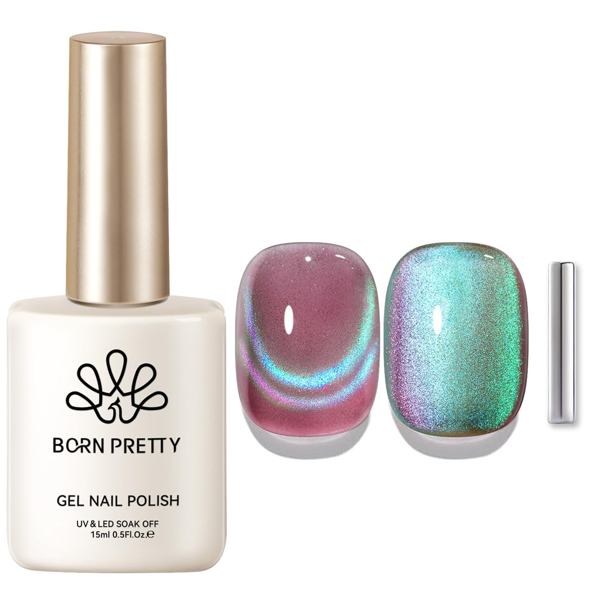 Born Pretty Rainbow Aurora cat-eye polish adds magnetic shimmer.