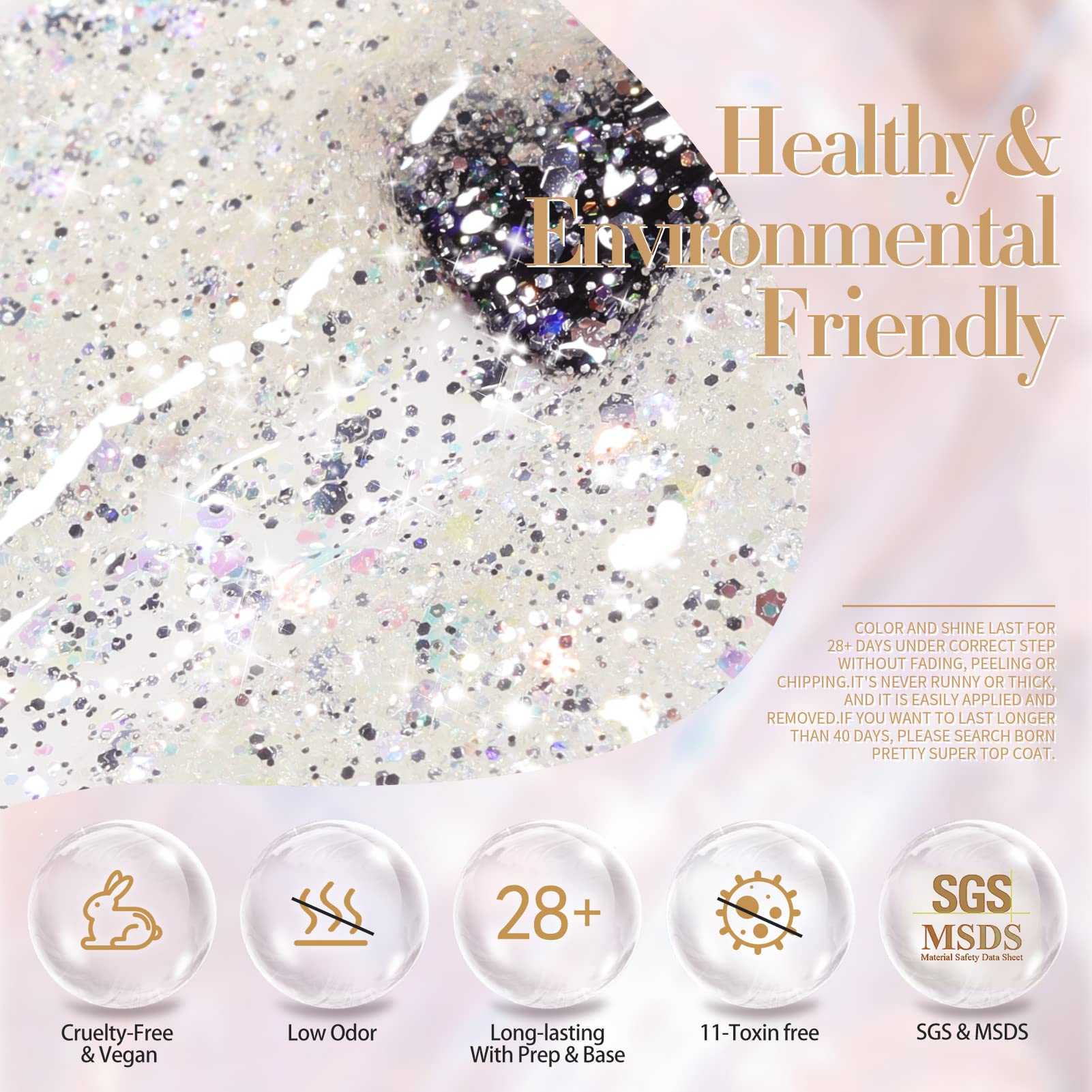 Born Pretty rainbow glitter gel polish offers versatile sparkle options