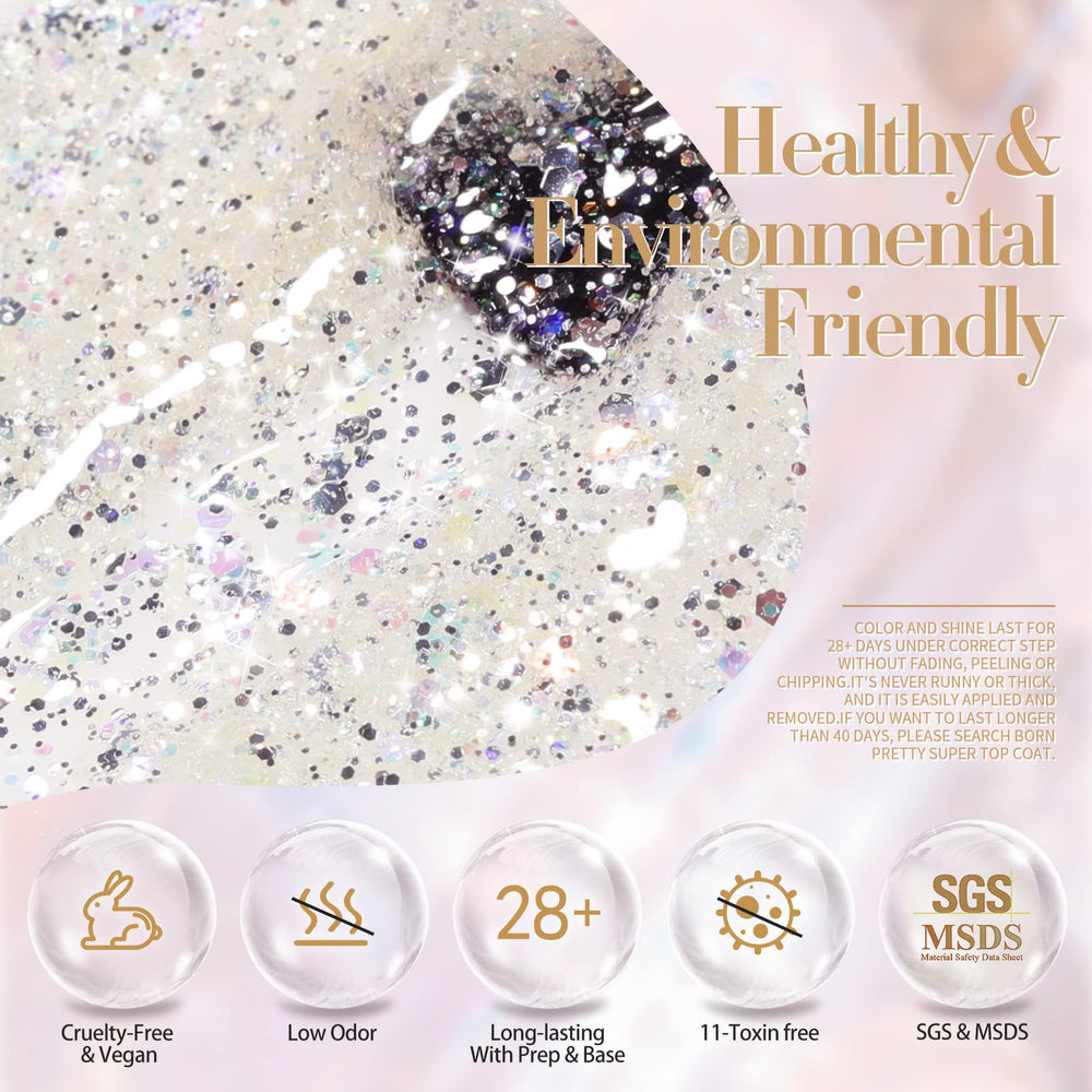 Born Pretty rainbow glitter gel polish offers versatile sparkle options