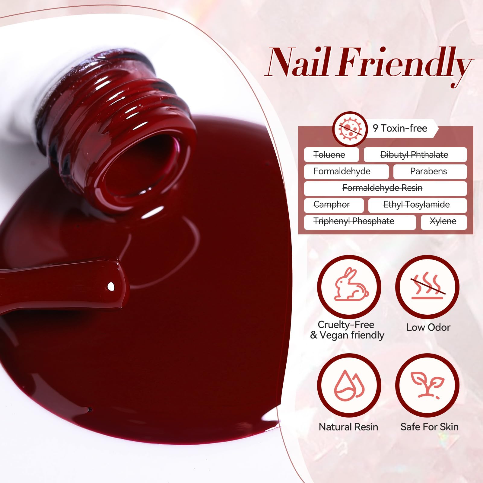 Born Pretty red gel nail polish set application shows base and top coat for best results.