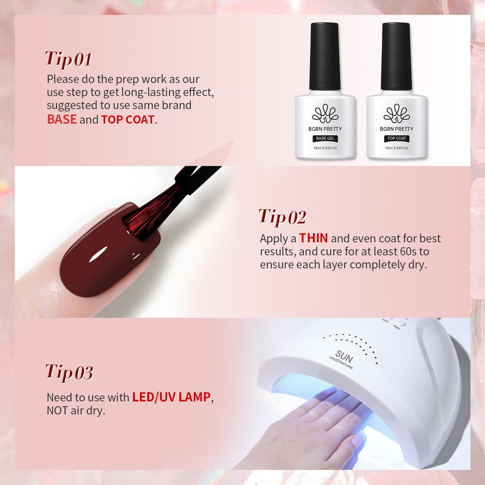 Born Pretty red gel nail polish set LED curing required for optimal durability.