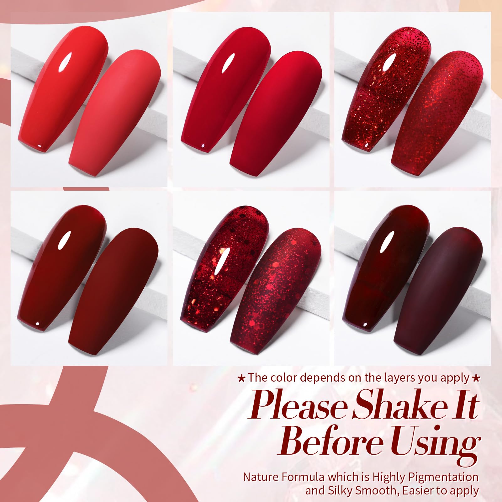 Born Pretty red gel nail polish set wine red shade for elegant manicure.