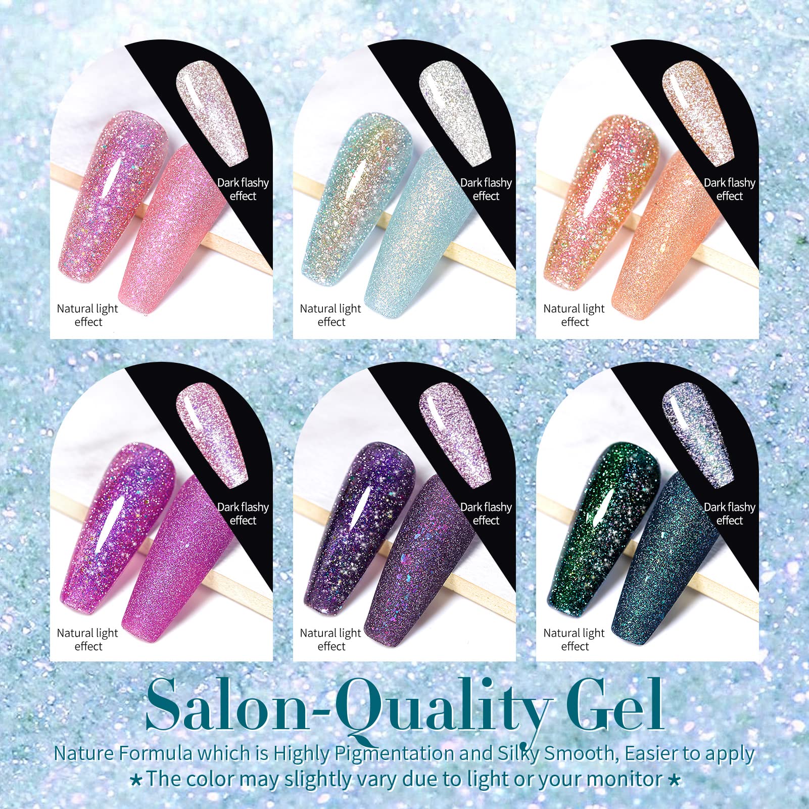 Born Pretty reflective glitter gel nail polish bottle under bright light showing intense sparkle.