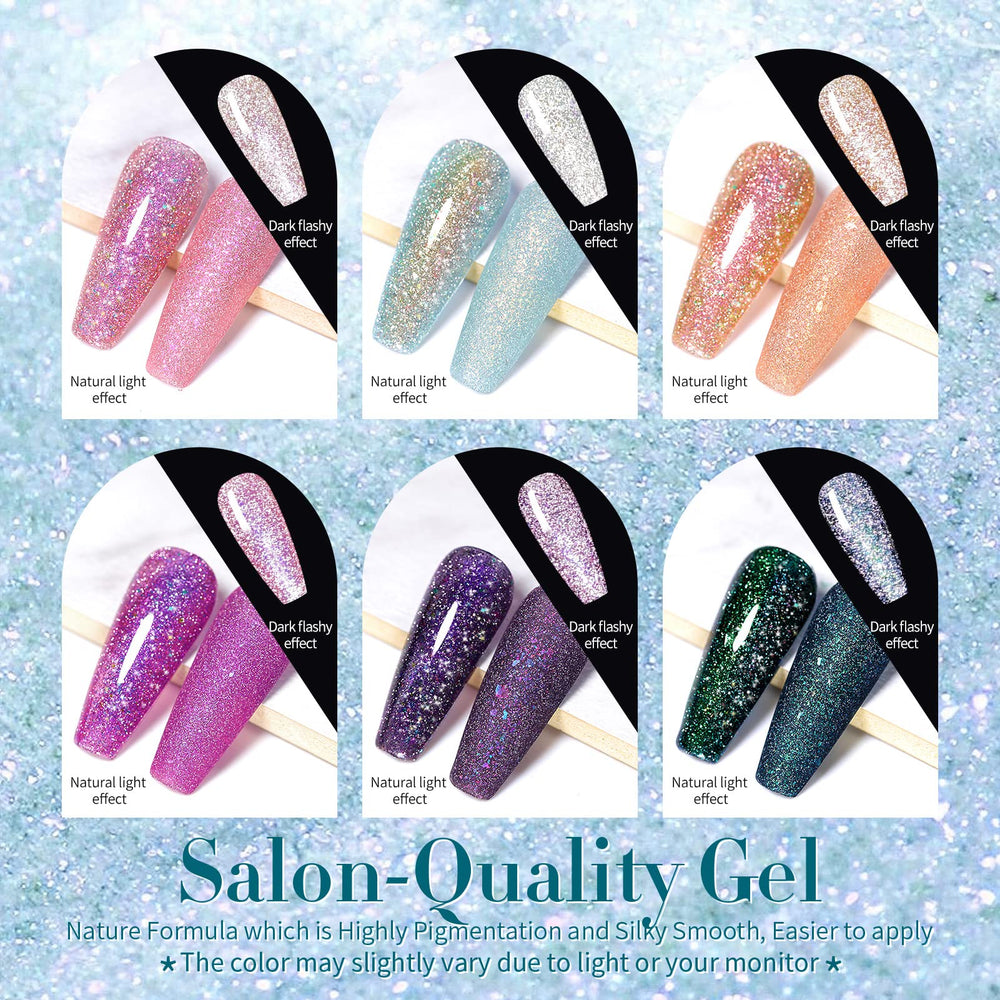 Born Pretty reflective glitter gel nail polish bottle under bright light showing intense sparkle.