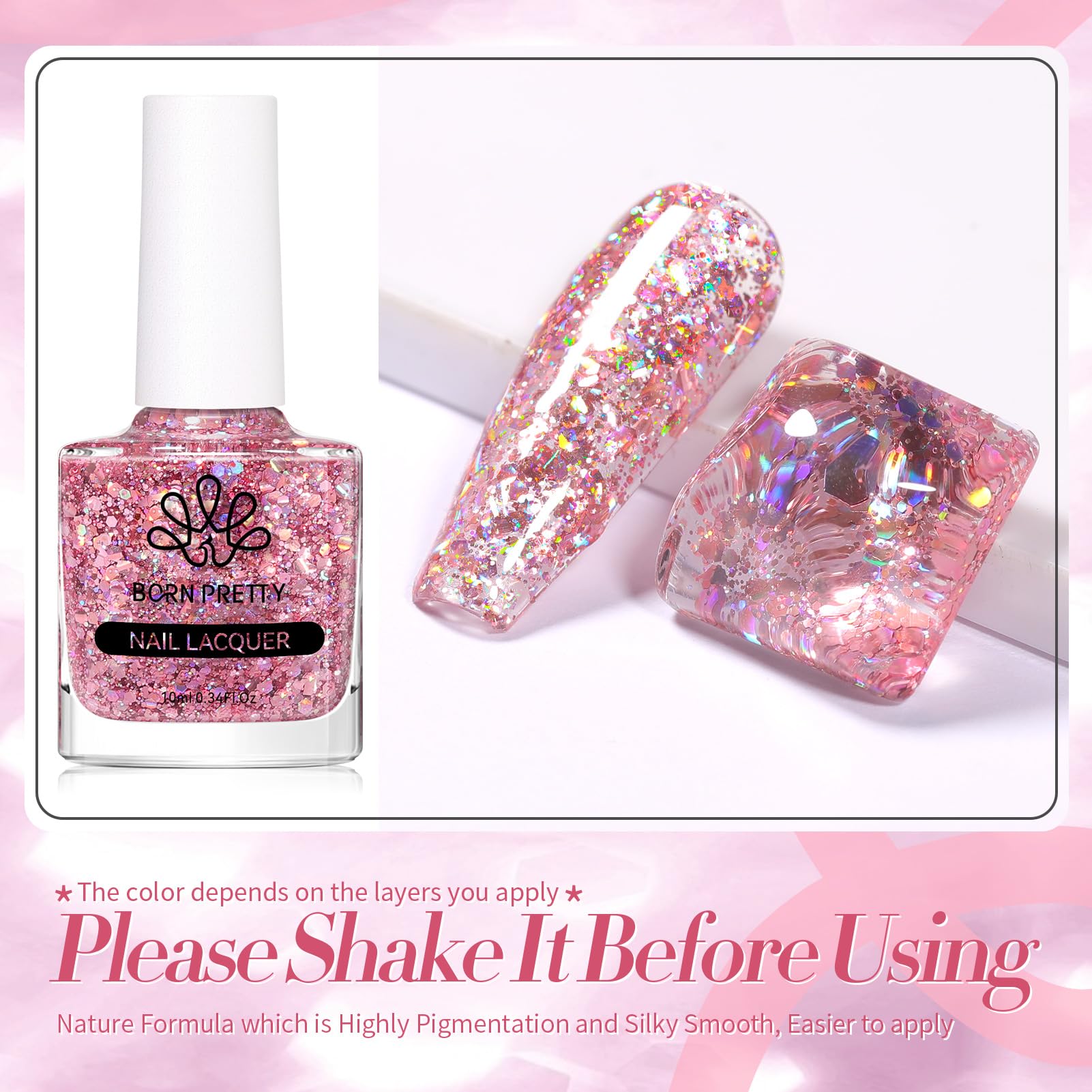 Born Pretty rose gold glitter sequins on nail for glamorous manicure