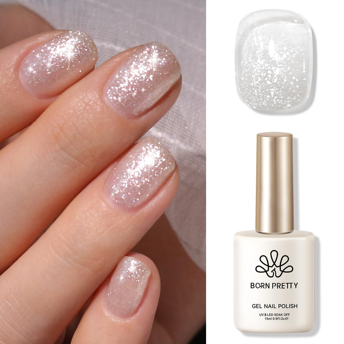 Born Pretty silver shimmer glitter gel polish bottle for glamorous nails