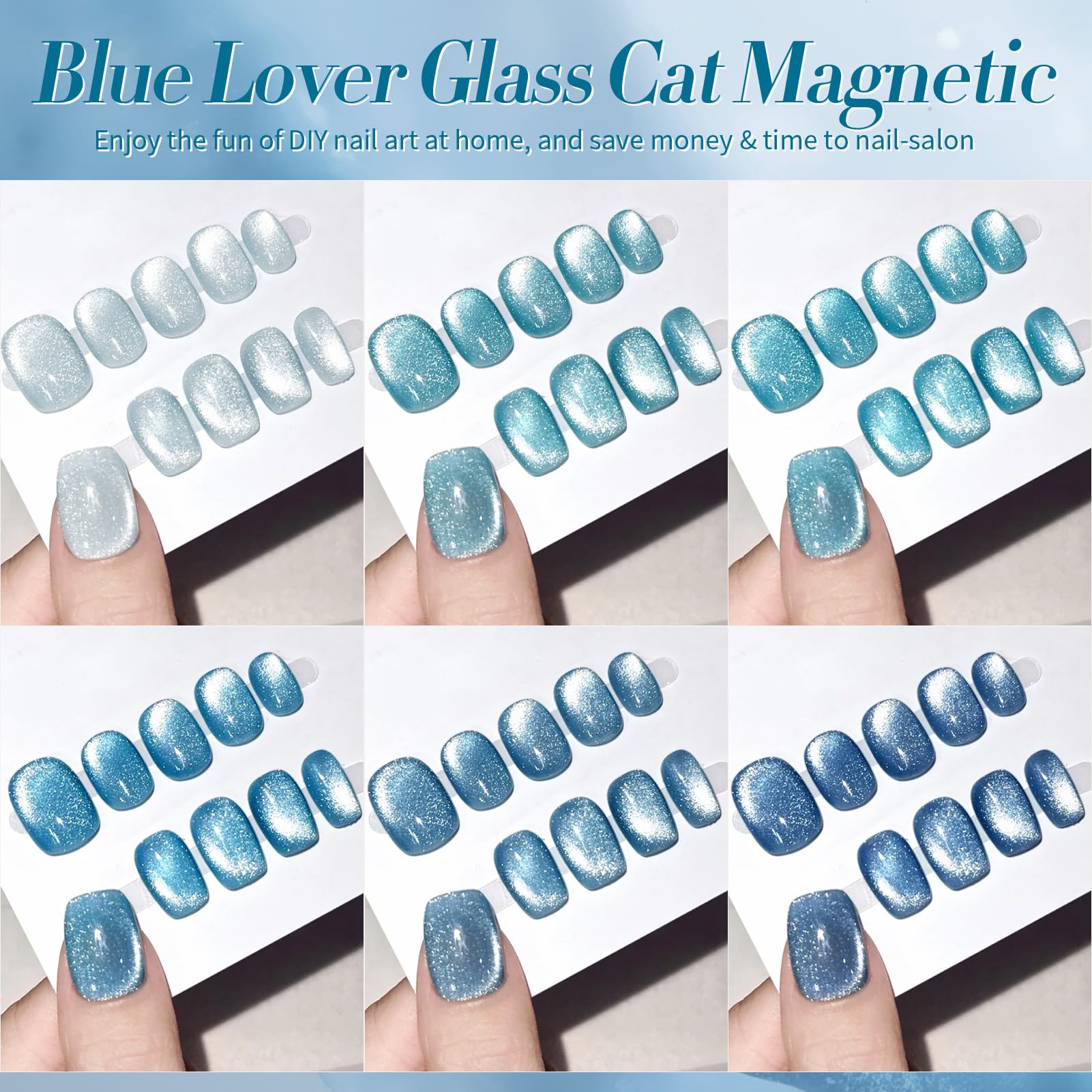 Born Pretty spring-summer nail art idea with vivid blue hues and reflective particles
