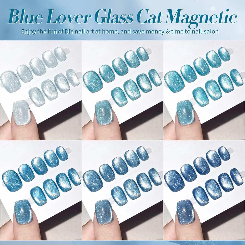 Born Pretty spring-summer nail art idea with vivid blue hues and reflective particles