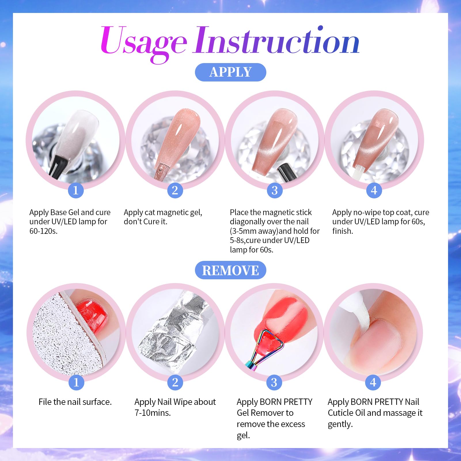 Spring and summer nail art ideas using Born Pretty cat eye gel polish.