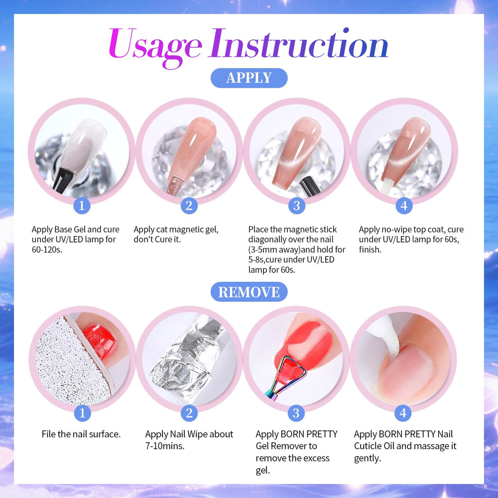 Spring and summer nail art ideas using Born Pretty cat eye gel polish.