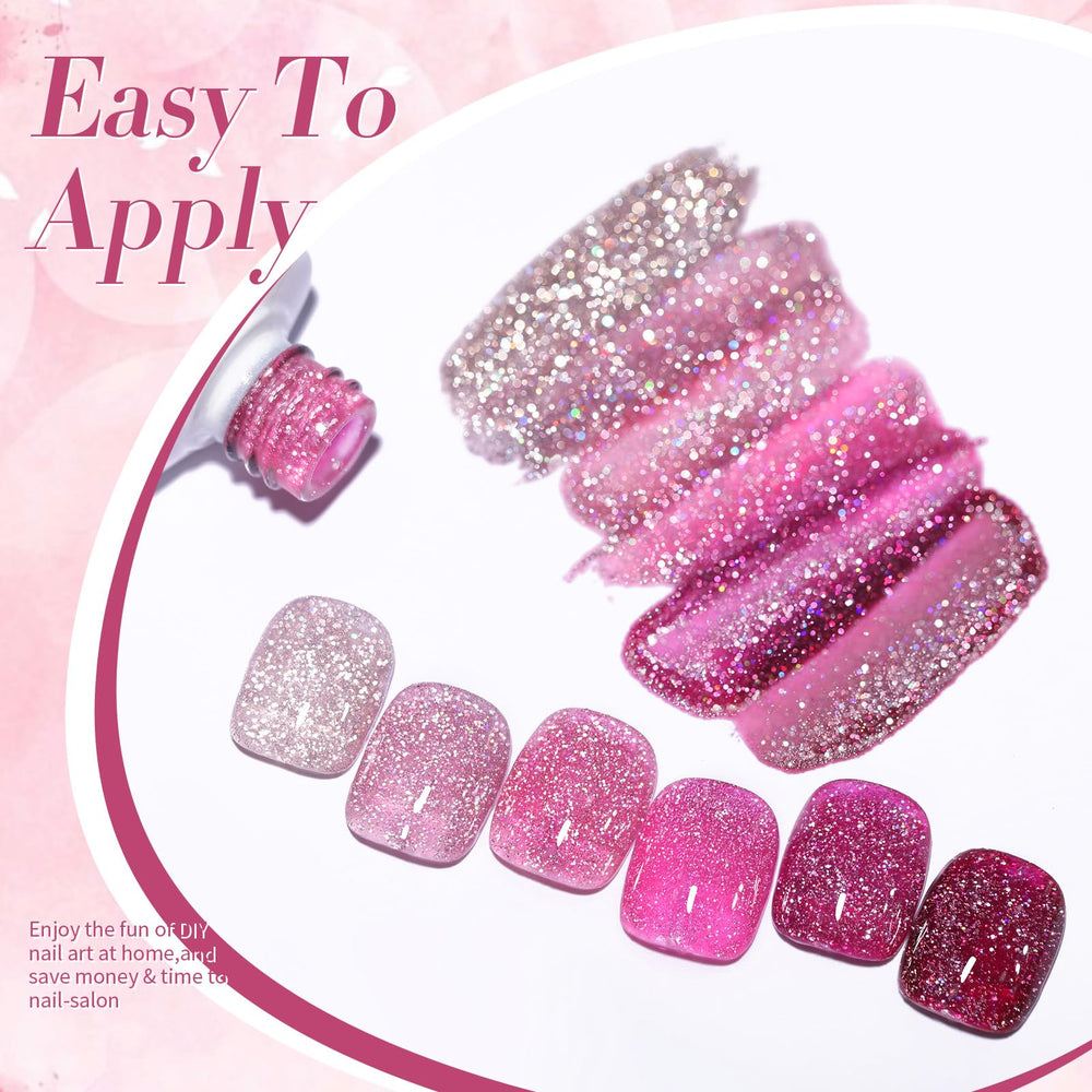 Born Pretty pink reflective gel polish suits casual and festive styles.