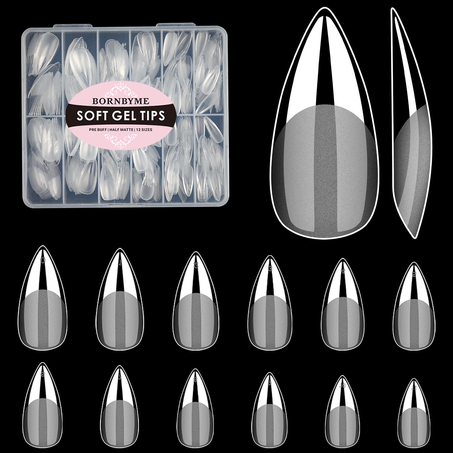 Bornbyme medium stiletto soft gel nail tips ideal for quick at-home manicures.