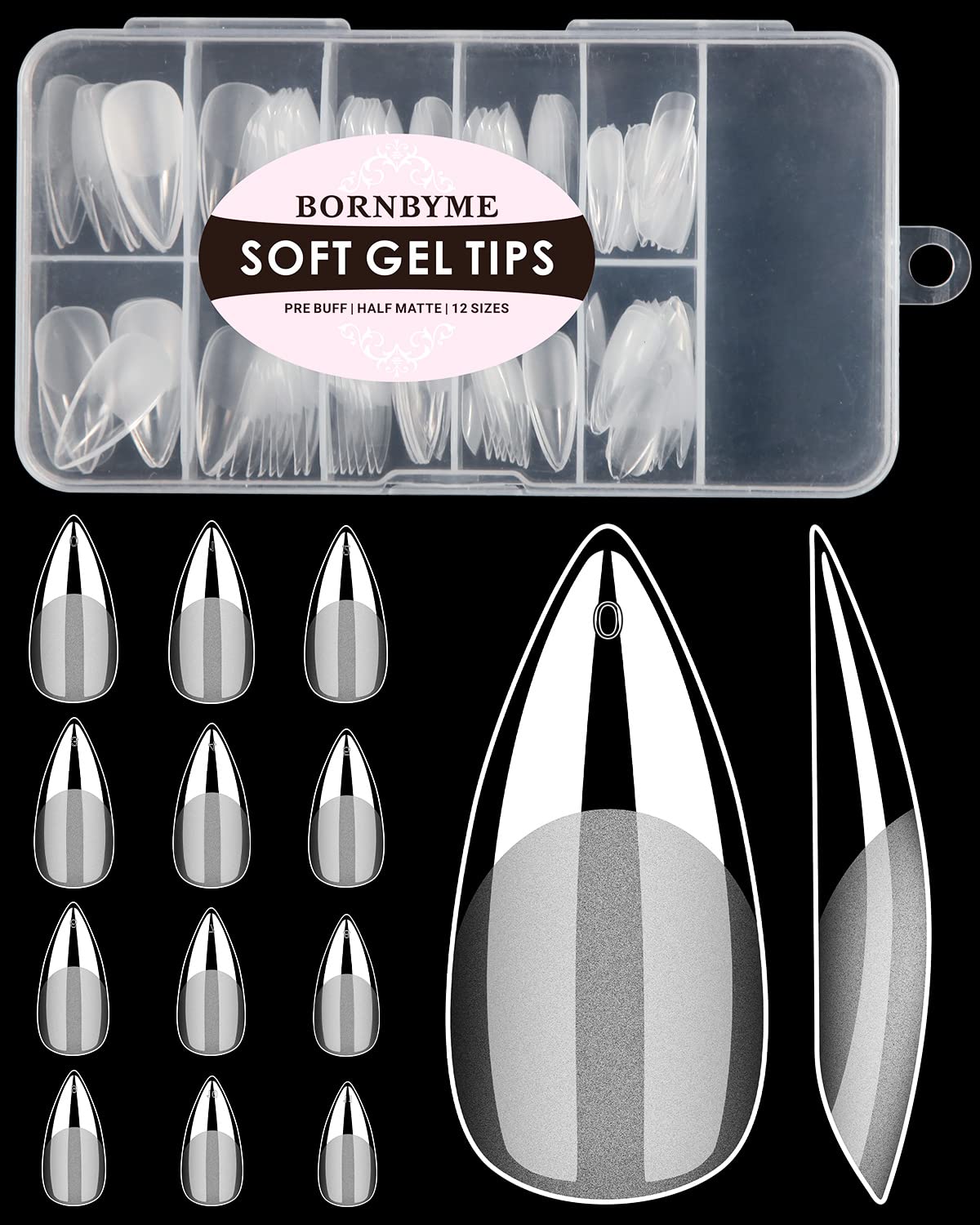 BORNBYME Soft Gel Nail Tips Medium Stiletto, 120pcs, pre-shaped for fast, fuss-free application.