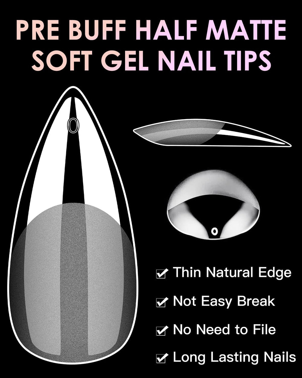 BORNBYME Soft Gel Tips Medium Stiletto, no-crease and flexible for smooth color fit.