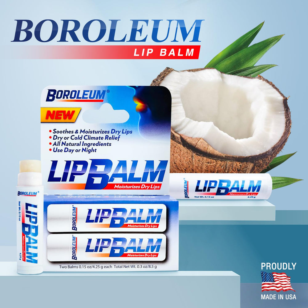 Boroleum 2-pack lip balm set provides convenient family backup.