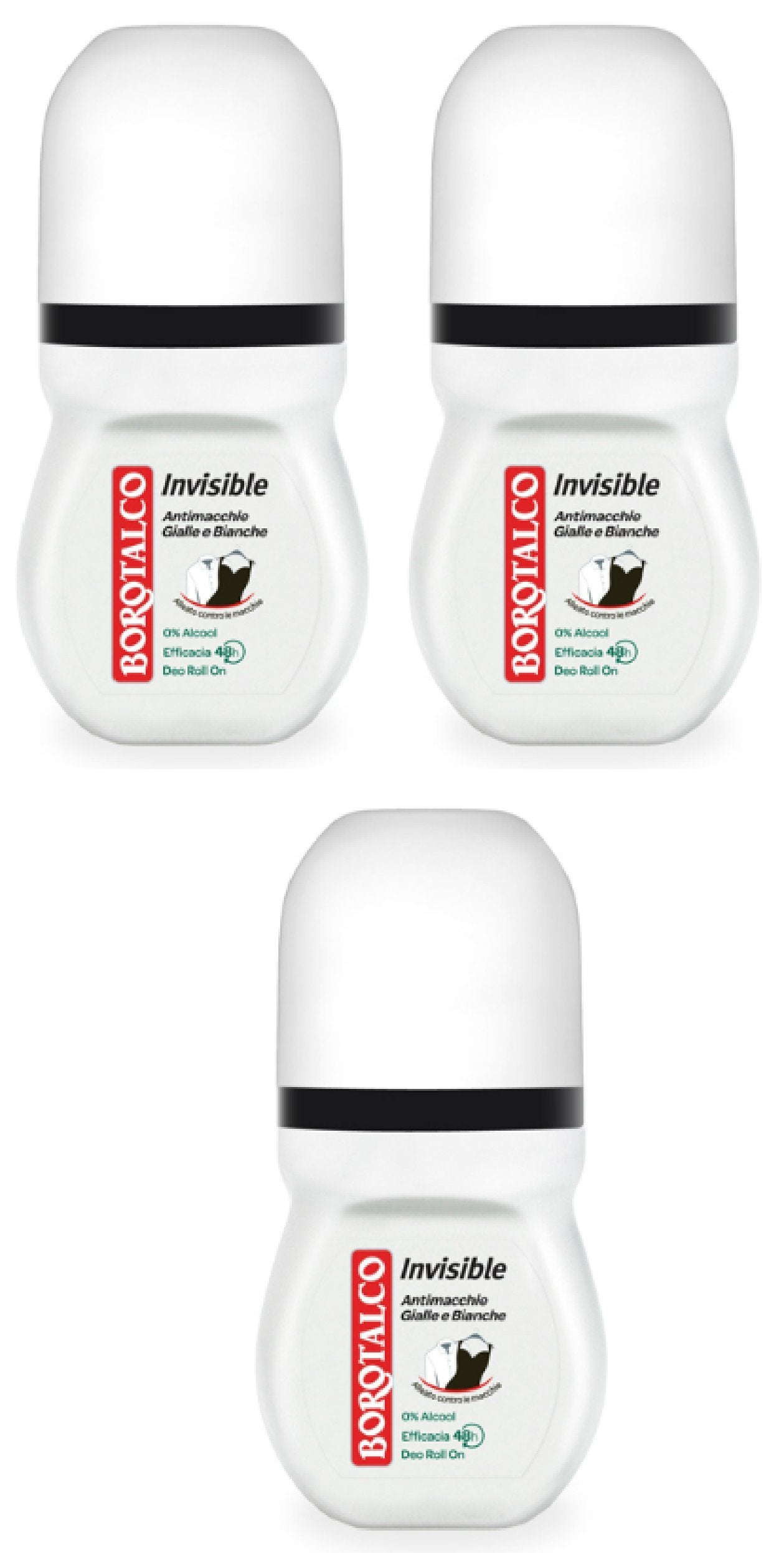 Borotalco Invisible deodorant bottle showing invisible finish for everyday wear.