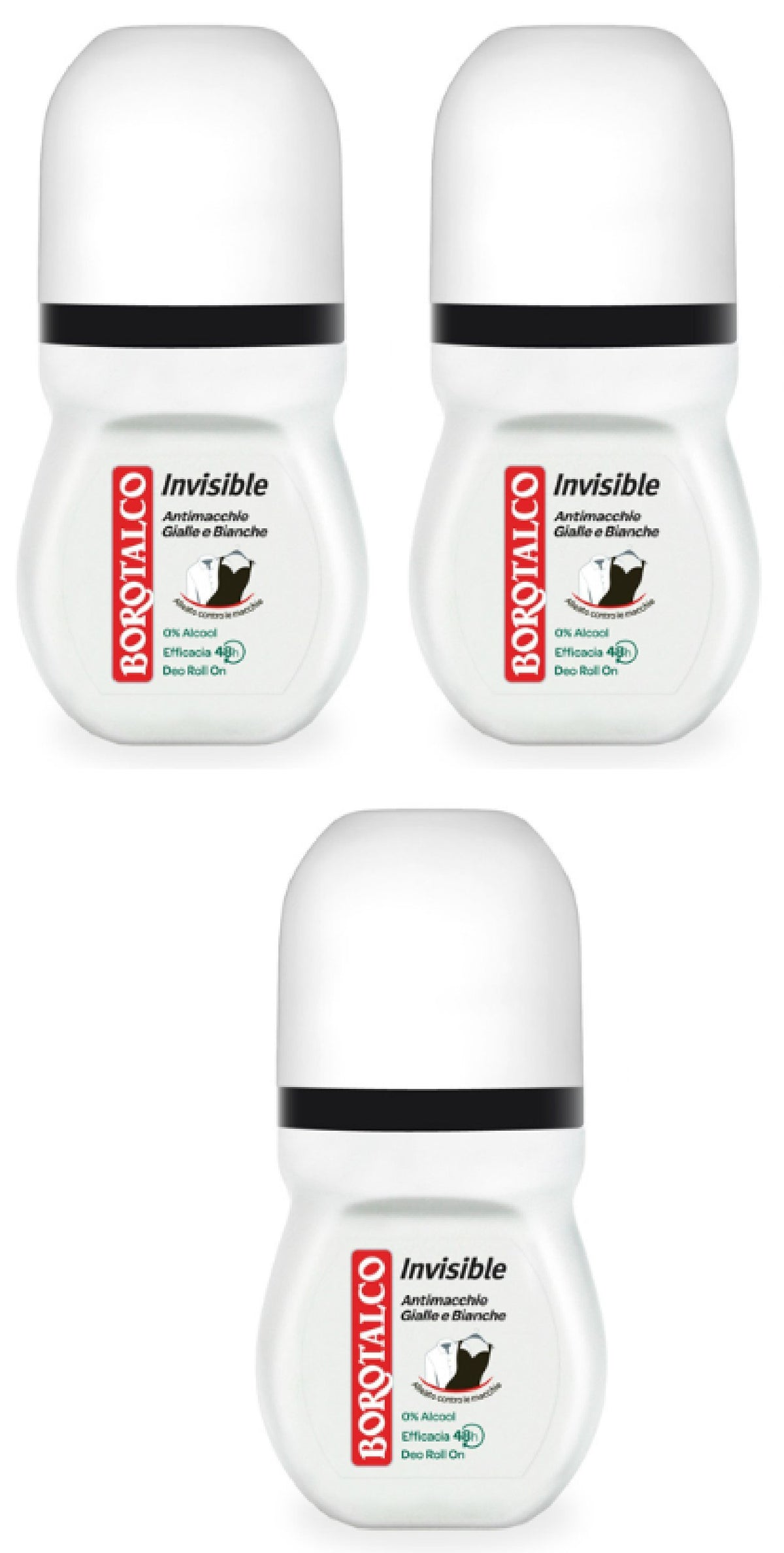 Borotalco Invisible deodorant bottle showing invisible finish for everyday wear.