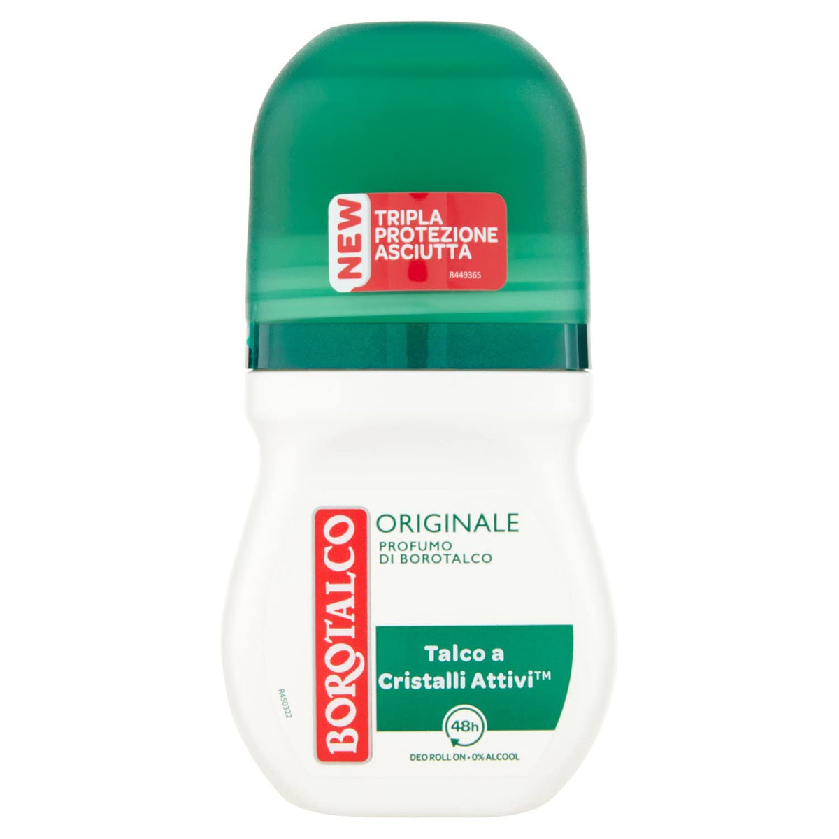 Borotalco Original Microtalc roll-on bottle offers all-day freshness.
