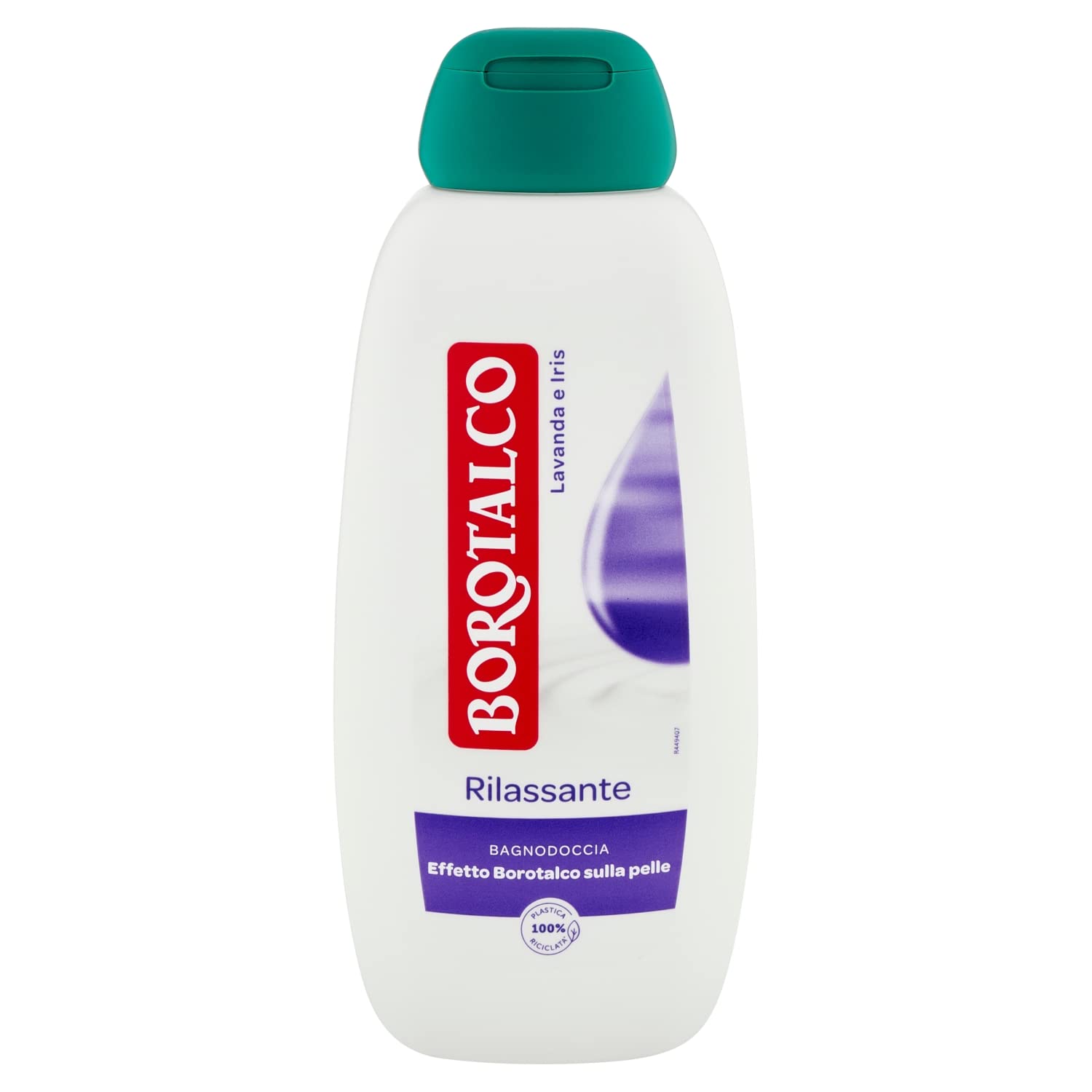 Borotalco Relaxing Body Wash pump closeup showing creamy lather