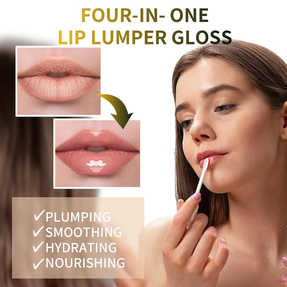 Borovetty Lip Plumper Gloss on lips with a glass-like finish.