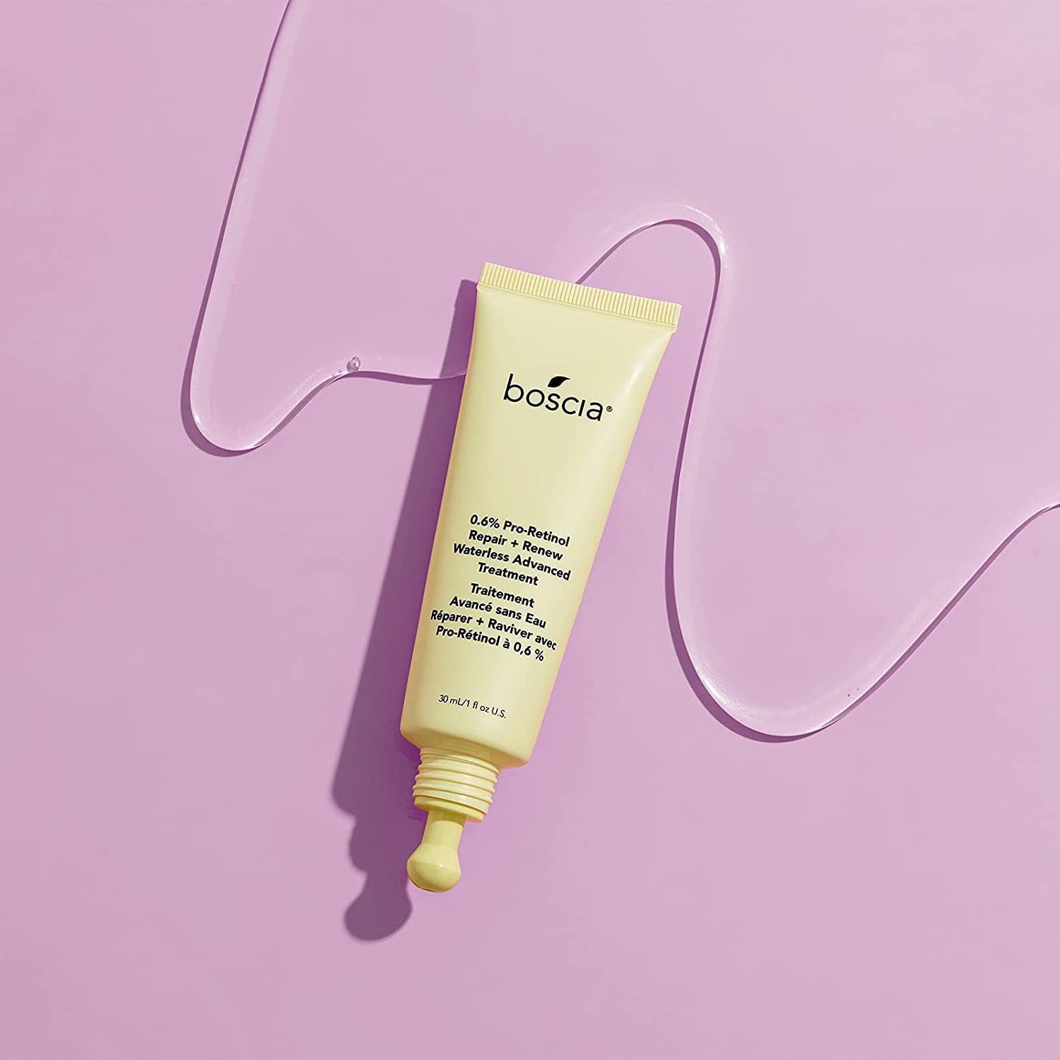 Boscia Bakuchiol and Retinol ingredient close-up highlights natural retinol alternative.