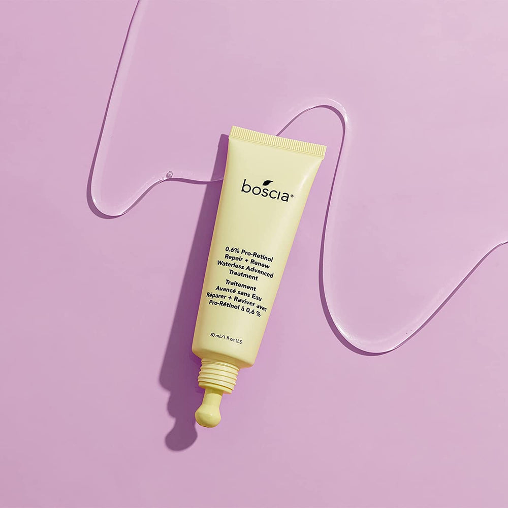 Boscia Bakuchiol and Retinol ingredient close-up highlights natural retinol alternative.
