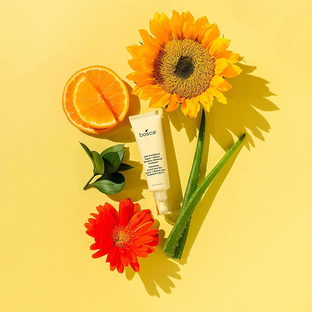Boscia Vitamin C brightening tone close-up suggests even skin tone and radiance.