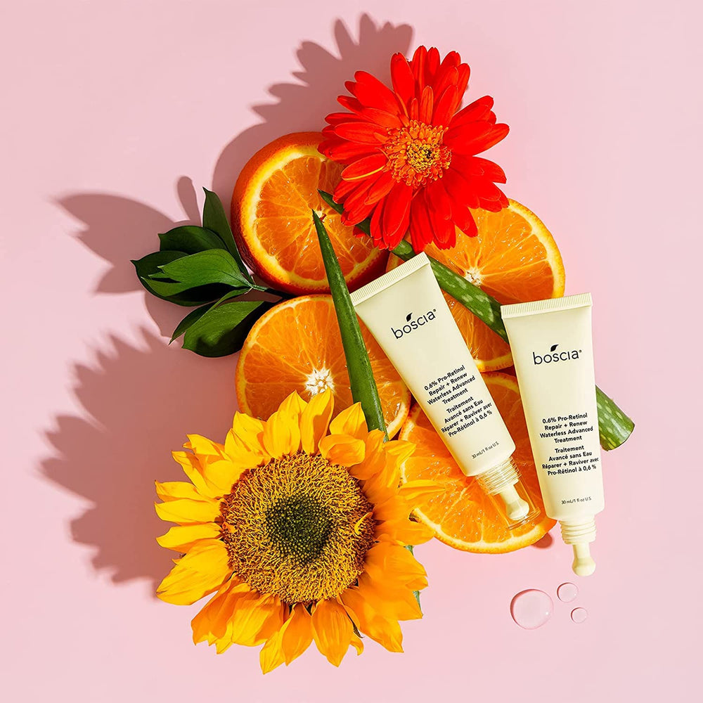 Boscia Waterless Advanced Treatment application swatch demonstrates quick, mess-free skincare.