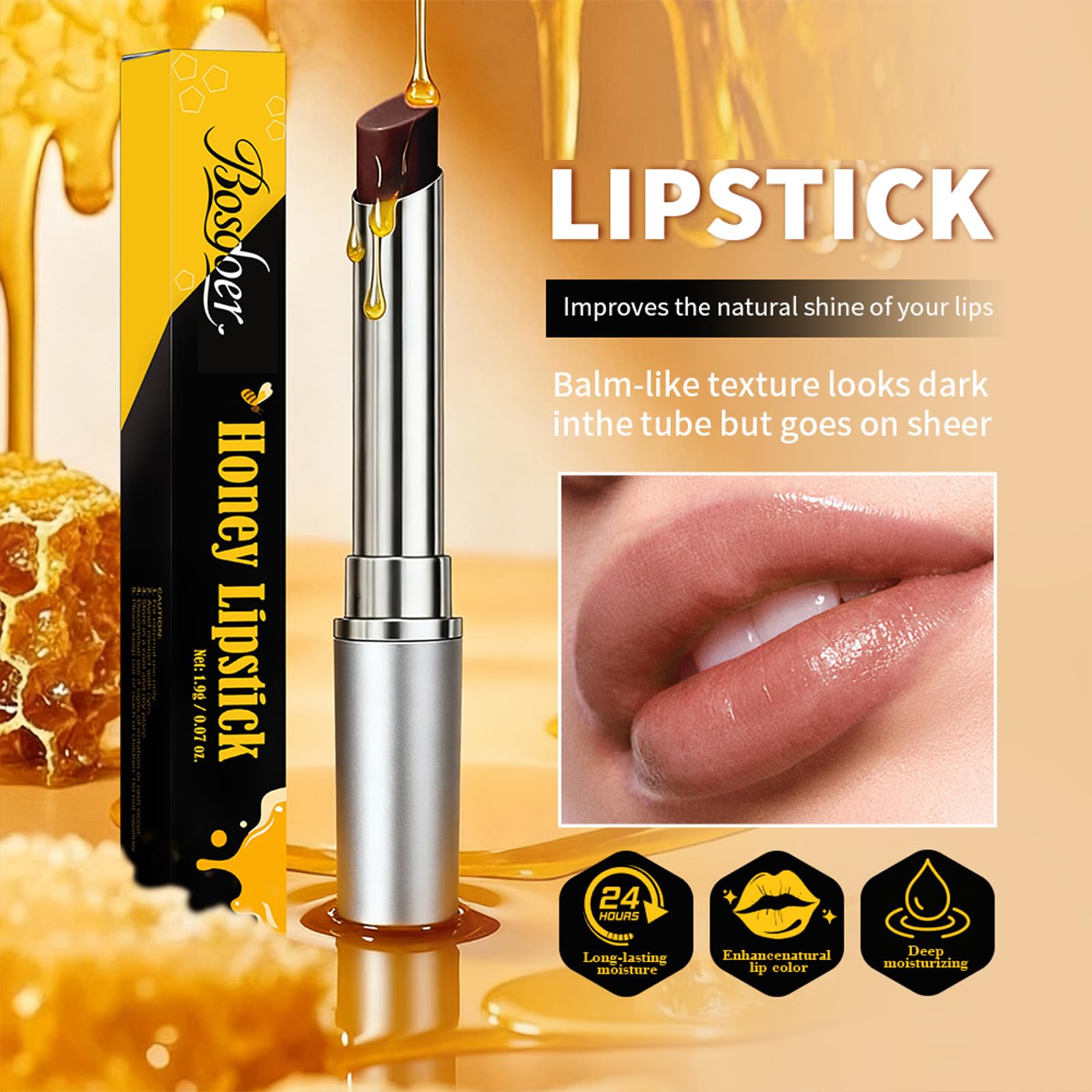 Bosdoer Honey Lip Tinted Lip Balm application swipe reveals a soft tint.