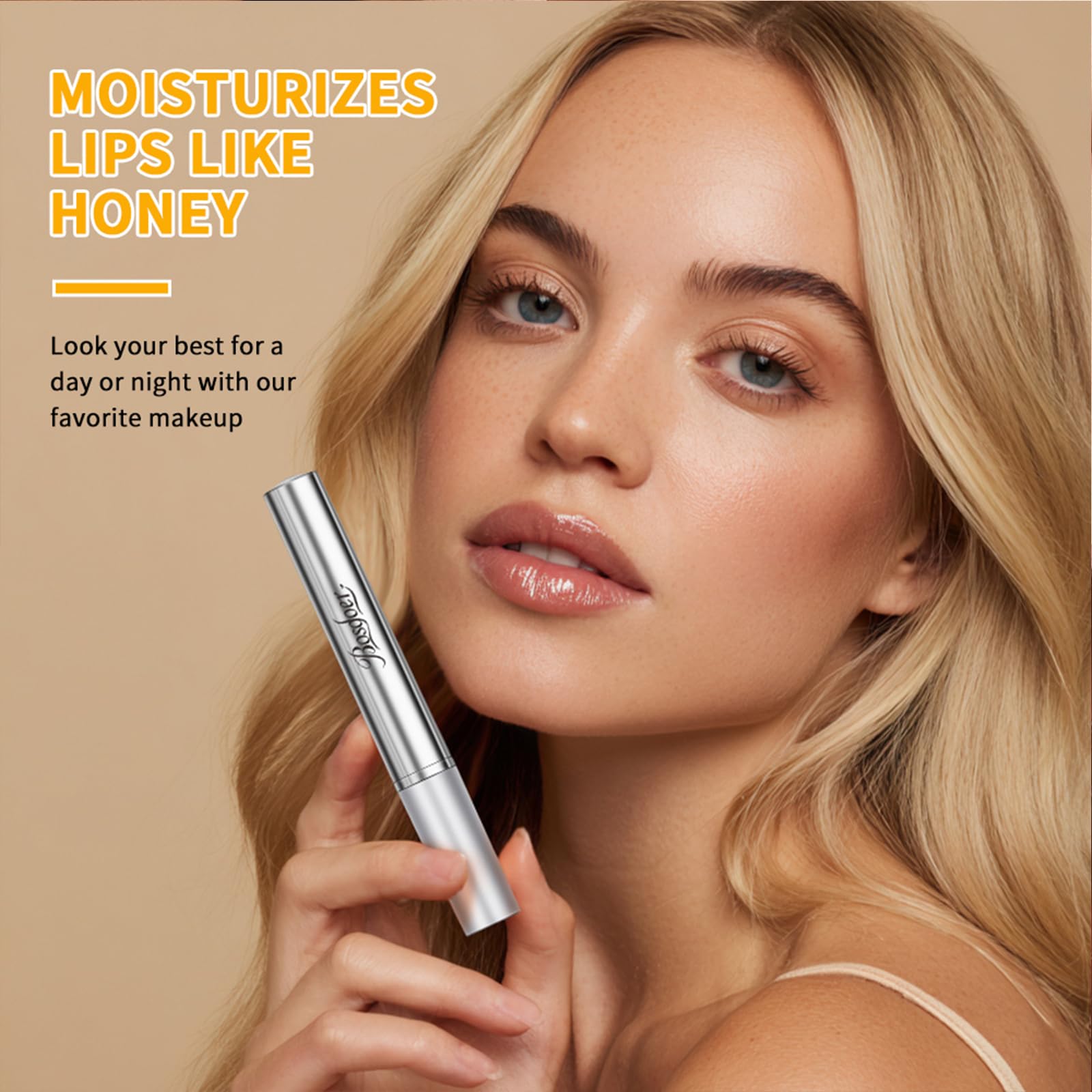 Bosdoer Honey Lip Tinted Lip Balm on lips offers smooth moisture and tint.