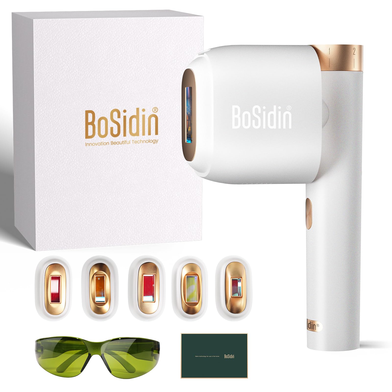 BoSidin IPL host with ergonomic design for at-home hair removal convenience.