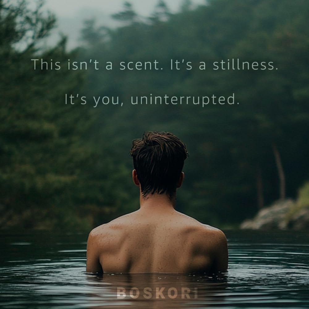 BOSKORI Hinoki in a shower scene suggesting a revitalizing morning ritual.