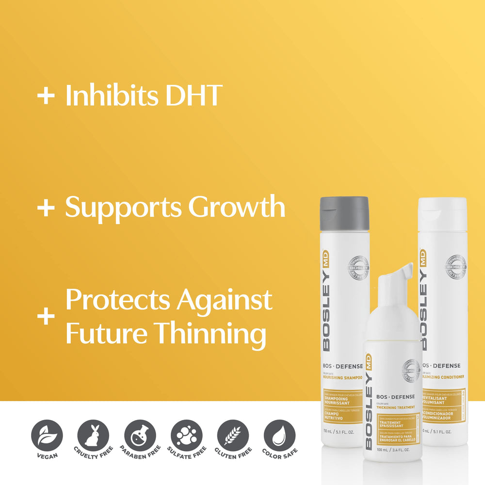 BosDefense Volumizing Conditioner bottle adds body and shine without weighing hair down.