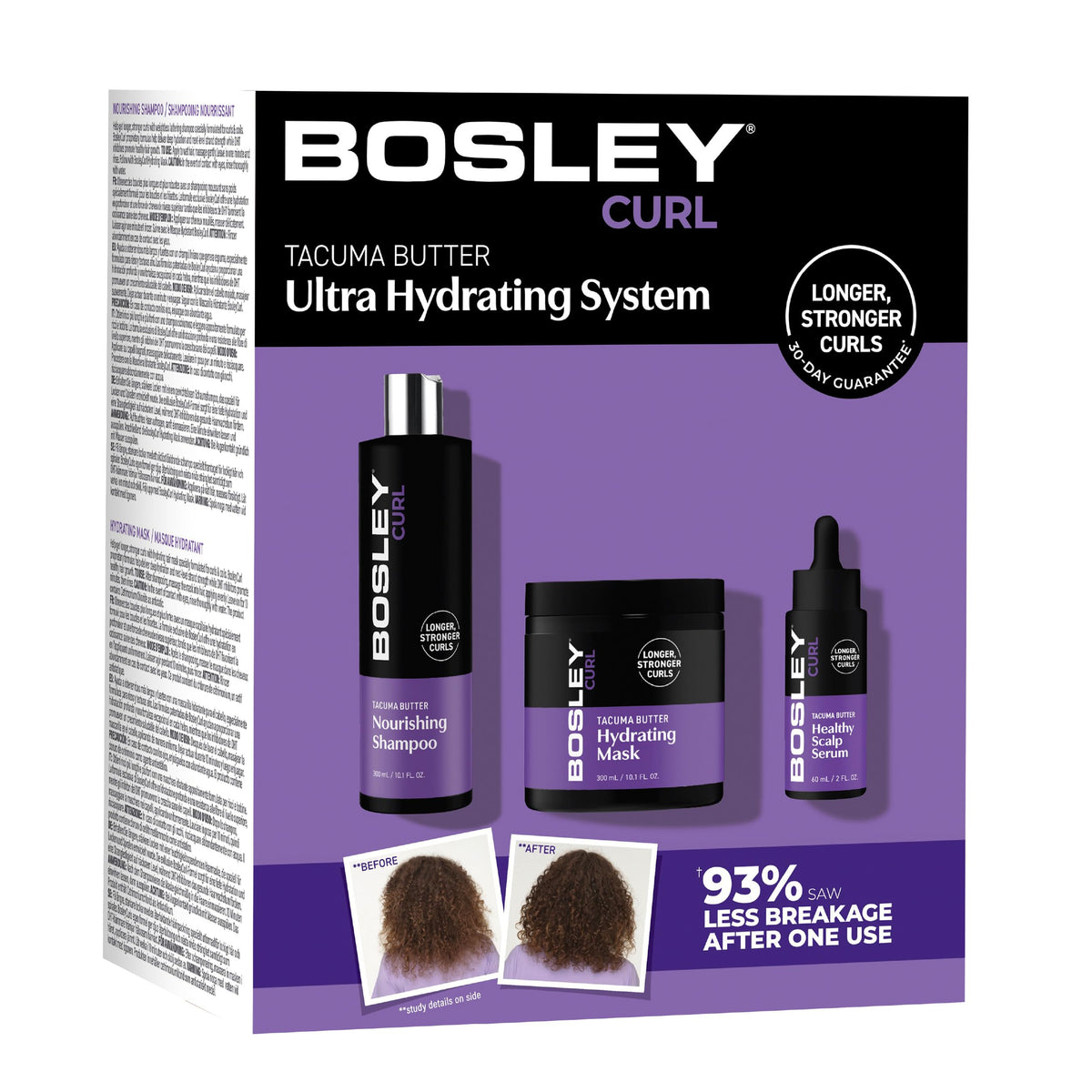 BosleyMD Curl Ultra Hydrating Shampoo bottle delivering lightweight moisture for defined curls.