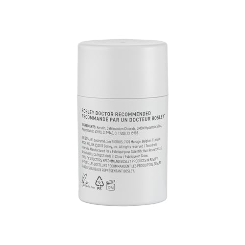 BosleyMD hair fibers application close-up demonstrates quick blending with existing hair.