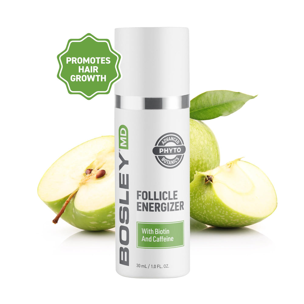 BosleyMD serum being applied to the scalp for targeted follicle support.