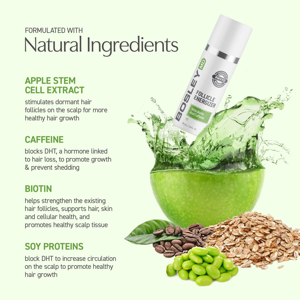 Lifestyle shot of healthier-looking hair with BosleyMD Follicle Energizer.