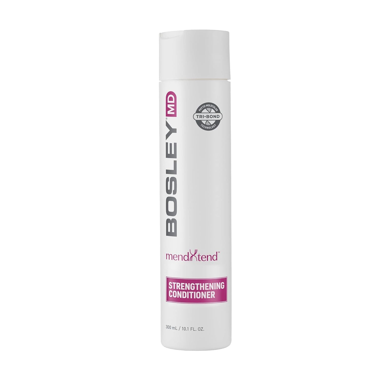 BosleyMD MendXtend shampoo bottle promotes stronger, healthier-looking strands.
