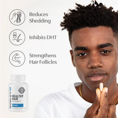 BosleyMD capsules on blister pack highlighting biotin and zinc for hair strength.