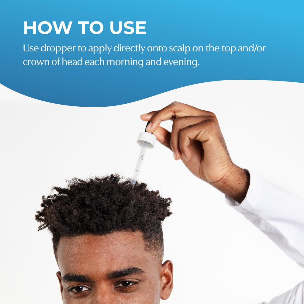 BosleyMD application scene demonstrates applying minoxidil to thinning areas.