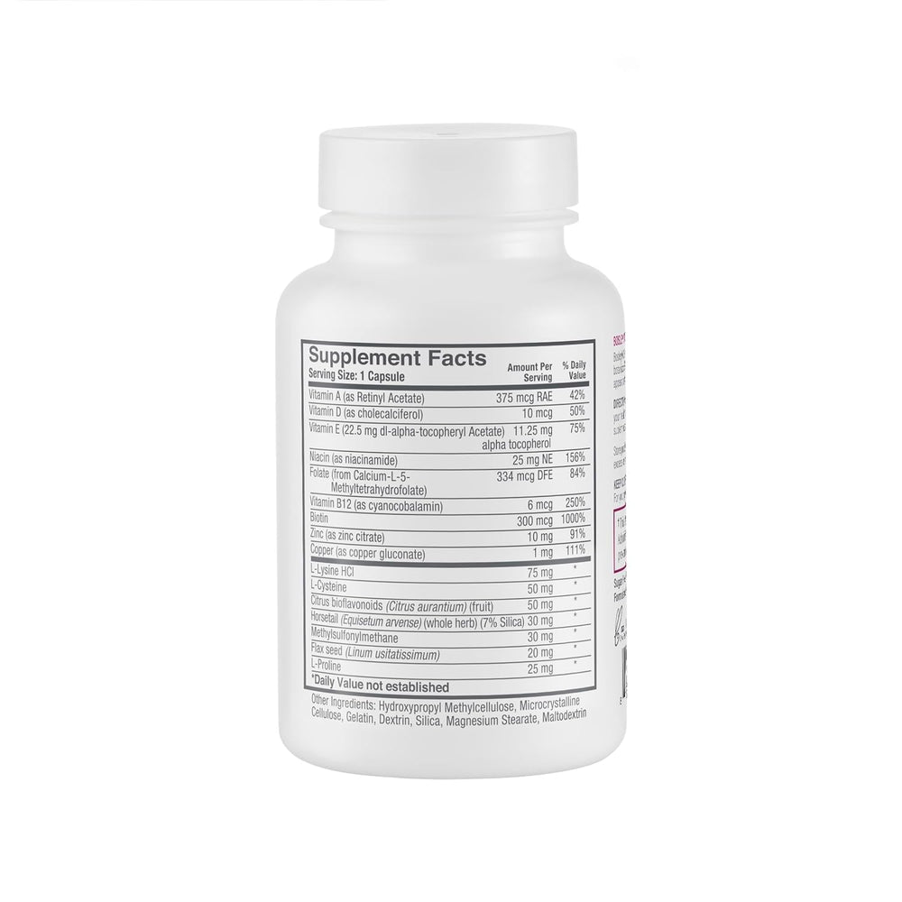 Closeup of BosleyMD capsules highlighting simple daily dosage for hair vitality.