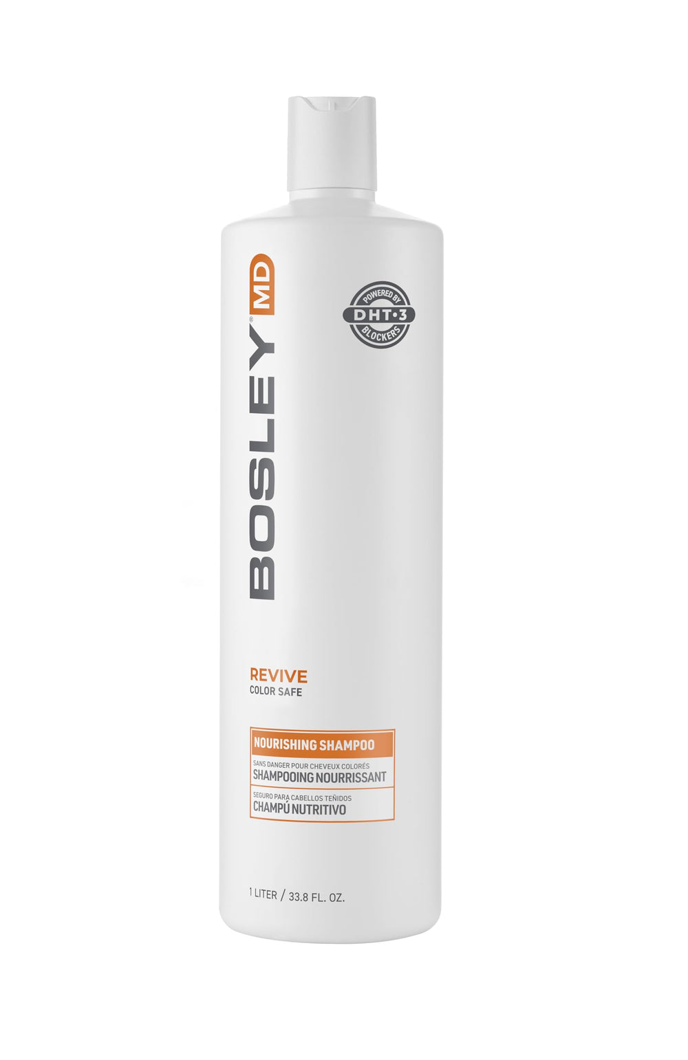 BosRevive Nourishing Shampoo label close-up highlights thinning-hair friendly blend
