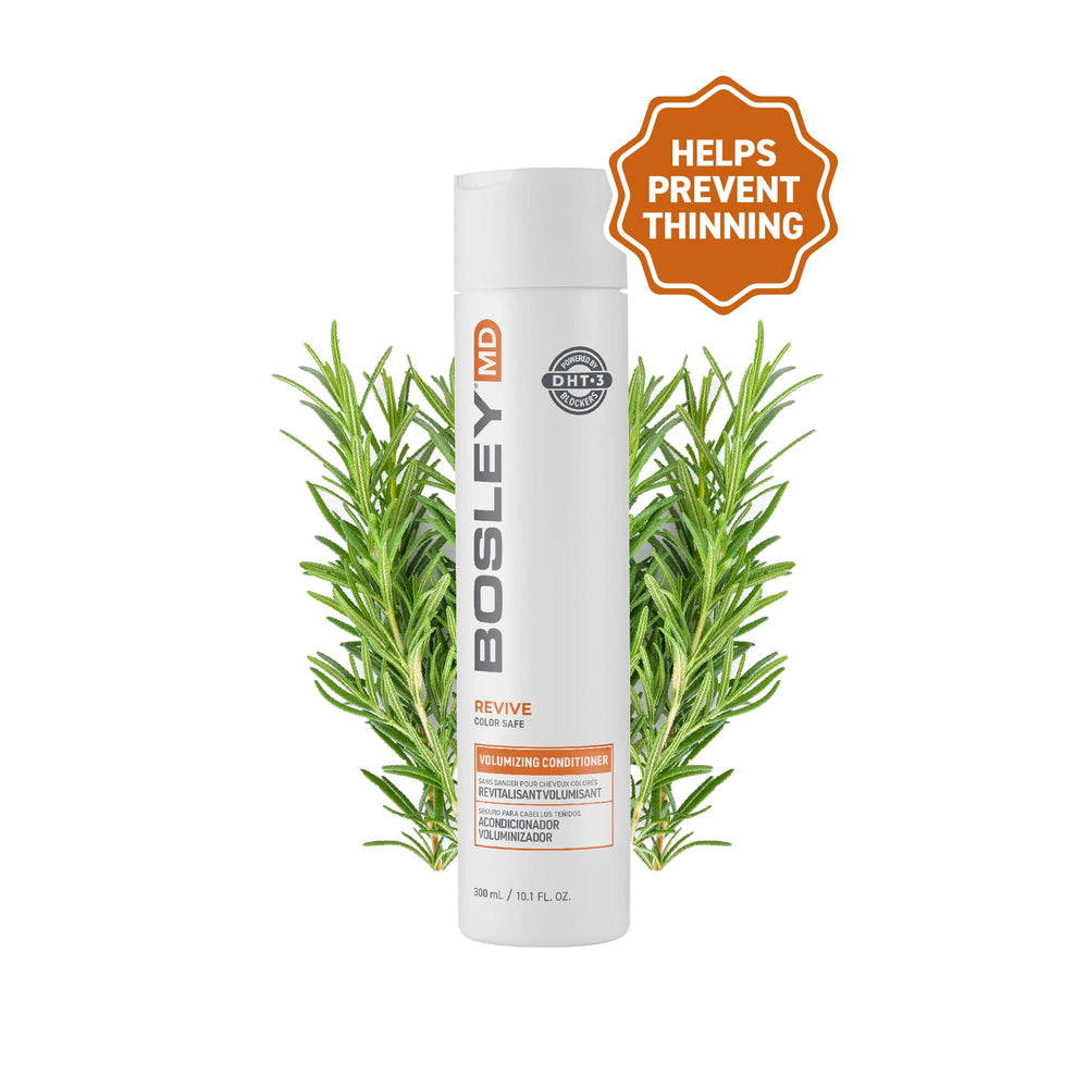 BosRevive volume conditioner bottle back label highlights vegan formula.