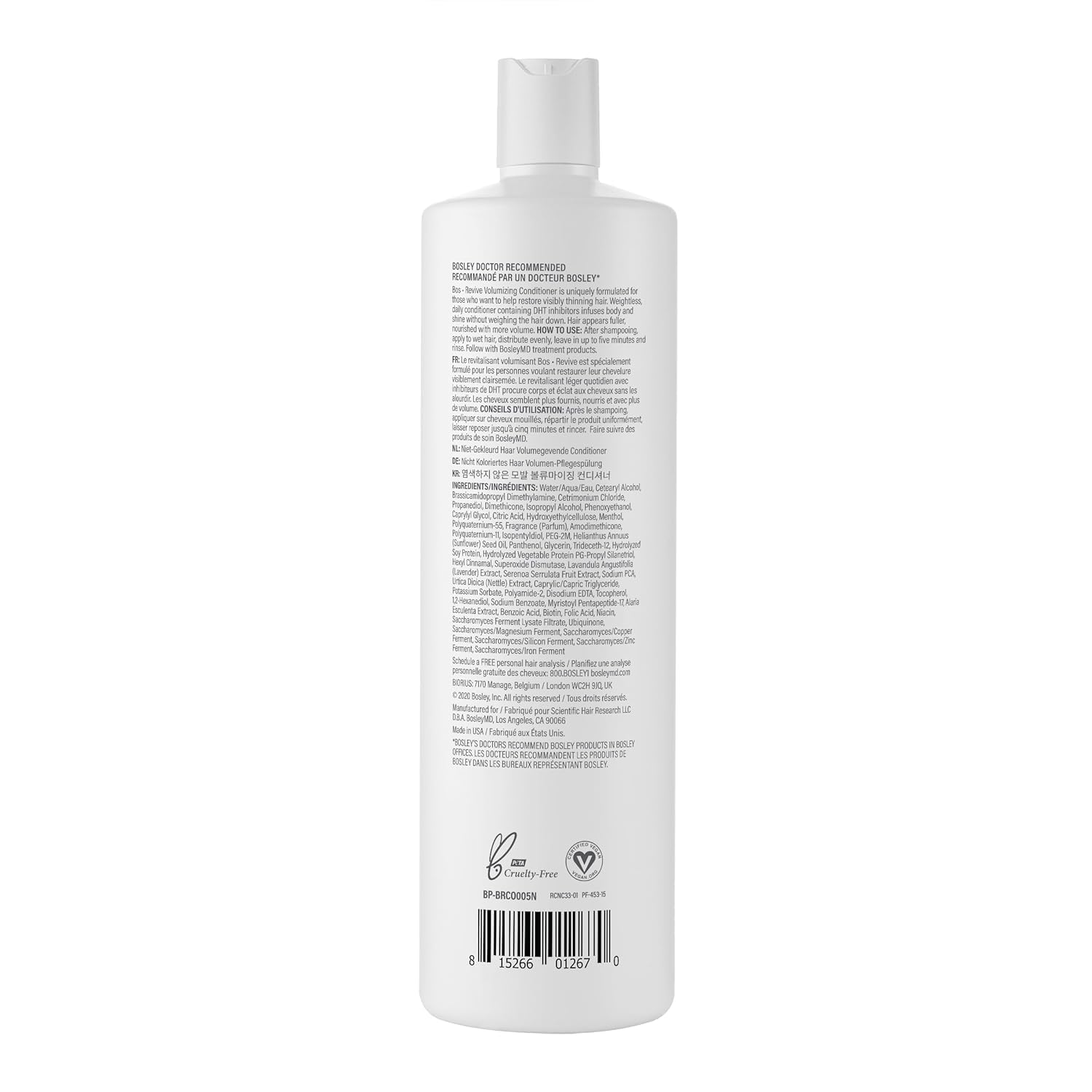 BosRevive bottle close-up showcases vegan, sulfate-free formula and label