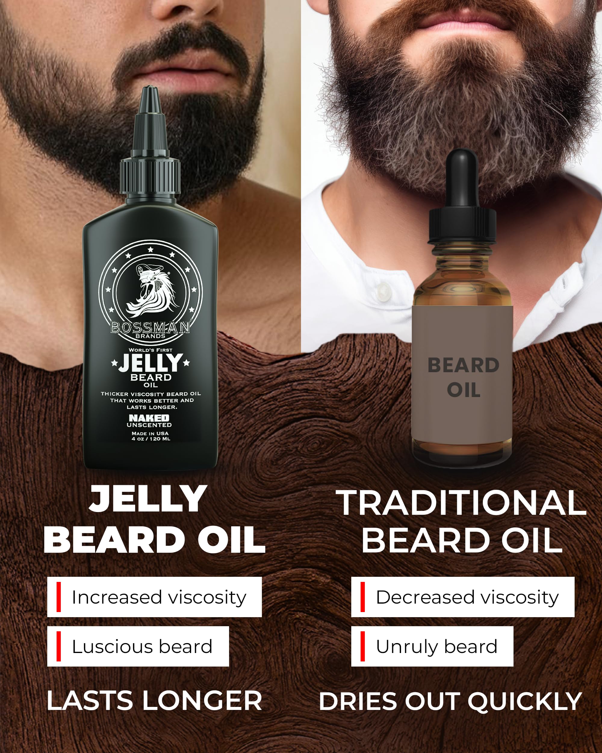 4 oz bottle of Bossman jelly beard oil ready for daily use.